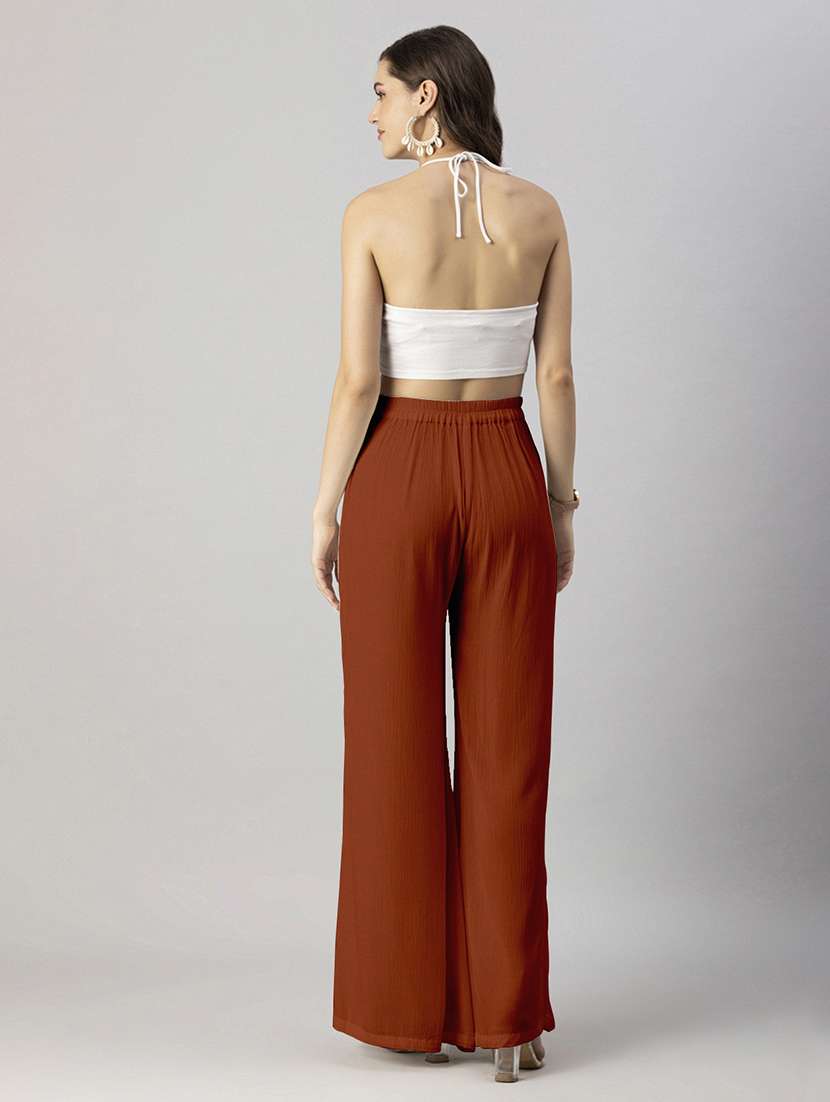 women solid high rise wide leg trouser - 20245411 - Standard Image - 4