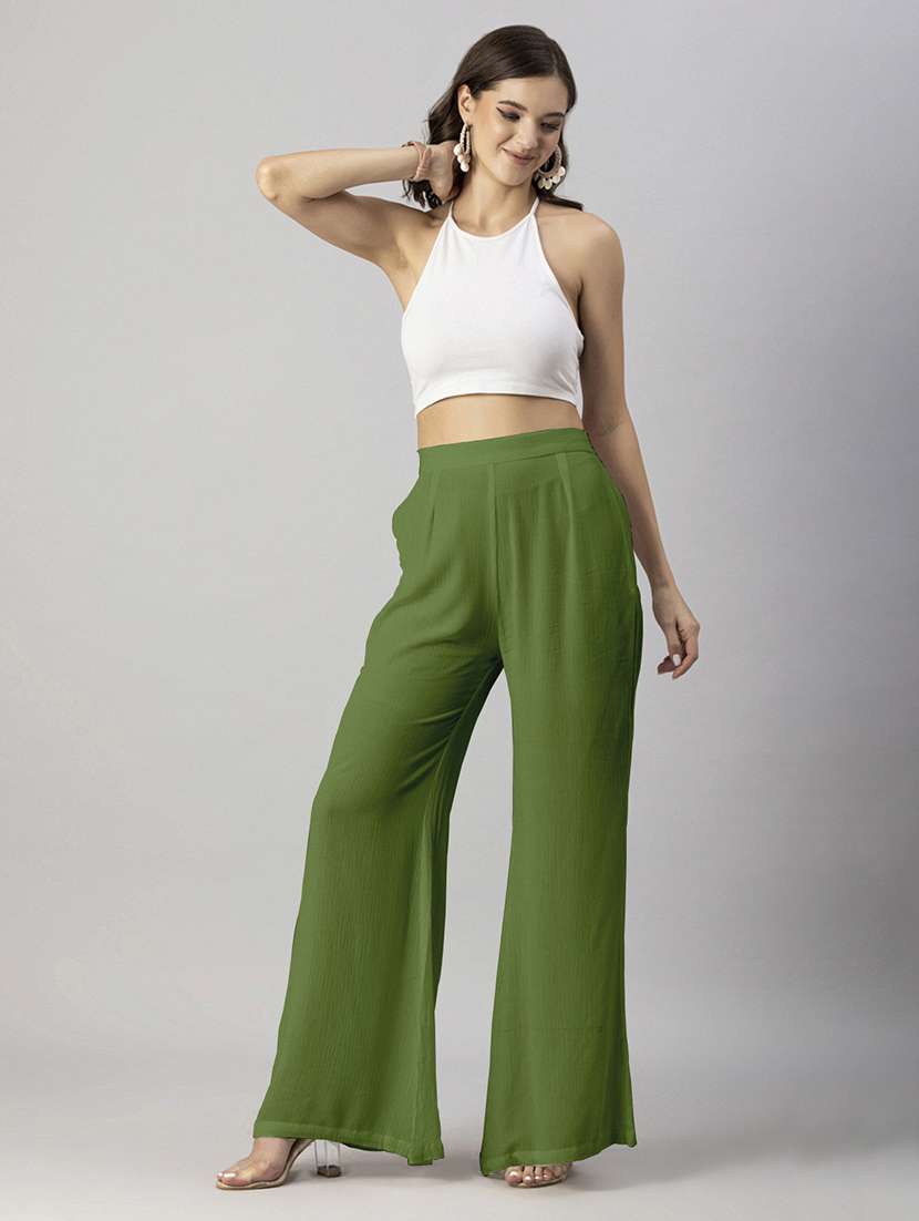 women solid high rise wide leg trouser - 20245413 - Standard Image - 1