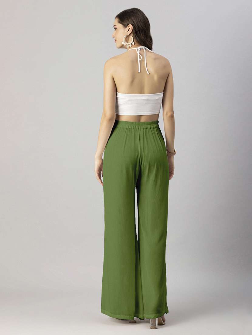 women solid high rise wide leg trouser - 20245413 - Standard Image - 4