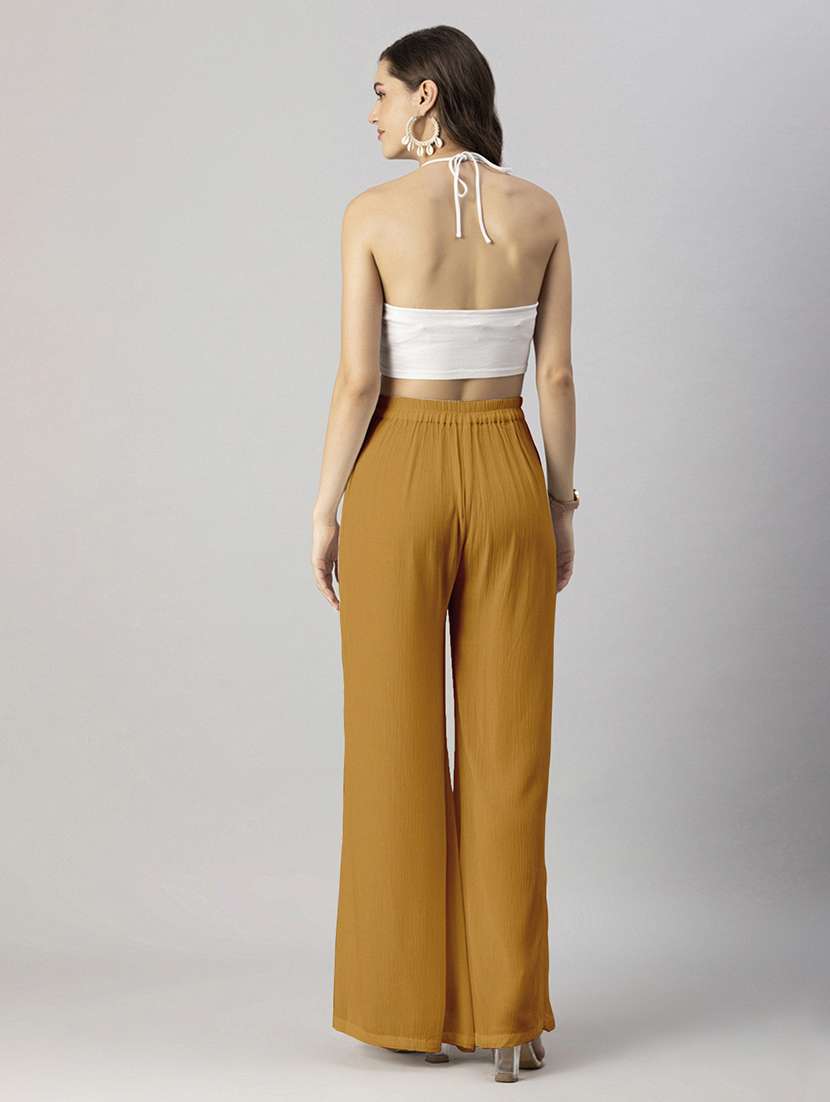 women solid high rise wide leg trouser - 20245414 -  Standard Image - 4