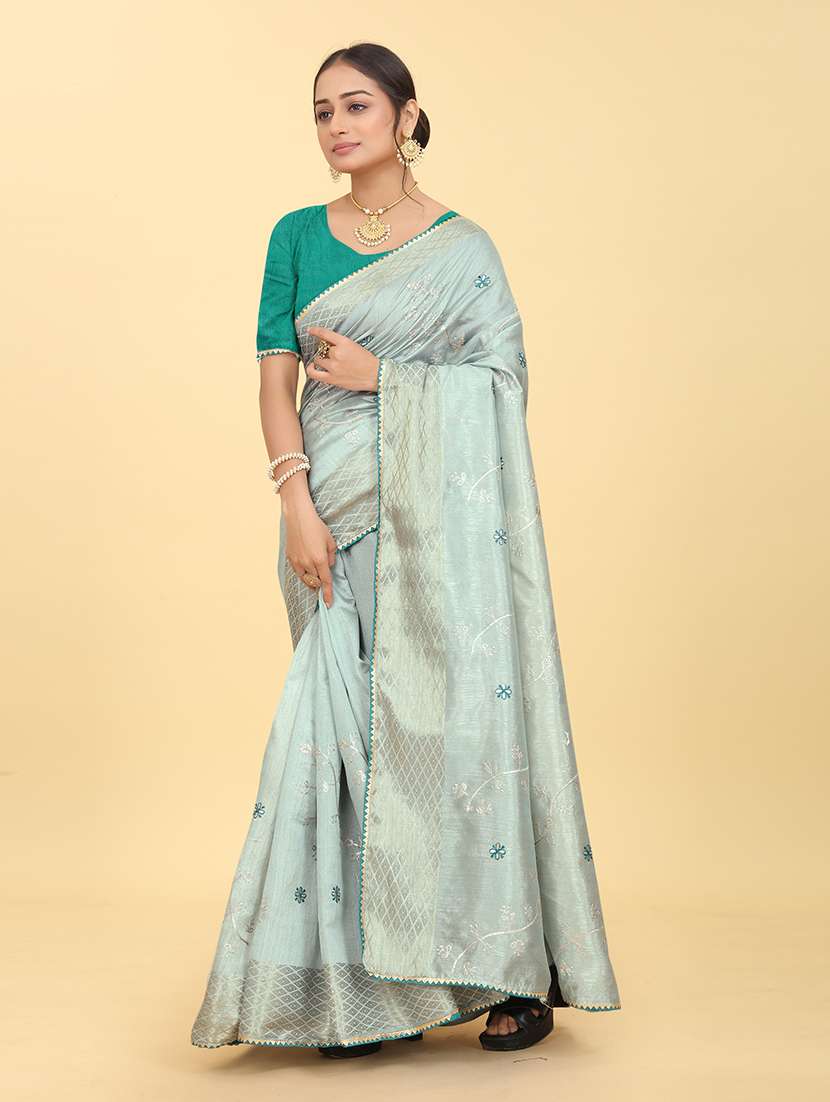 light blue embroidered saree with blouse - 20245417 - Standard Image - 1