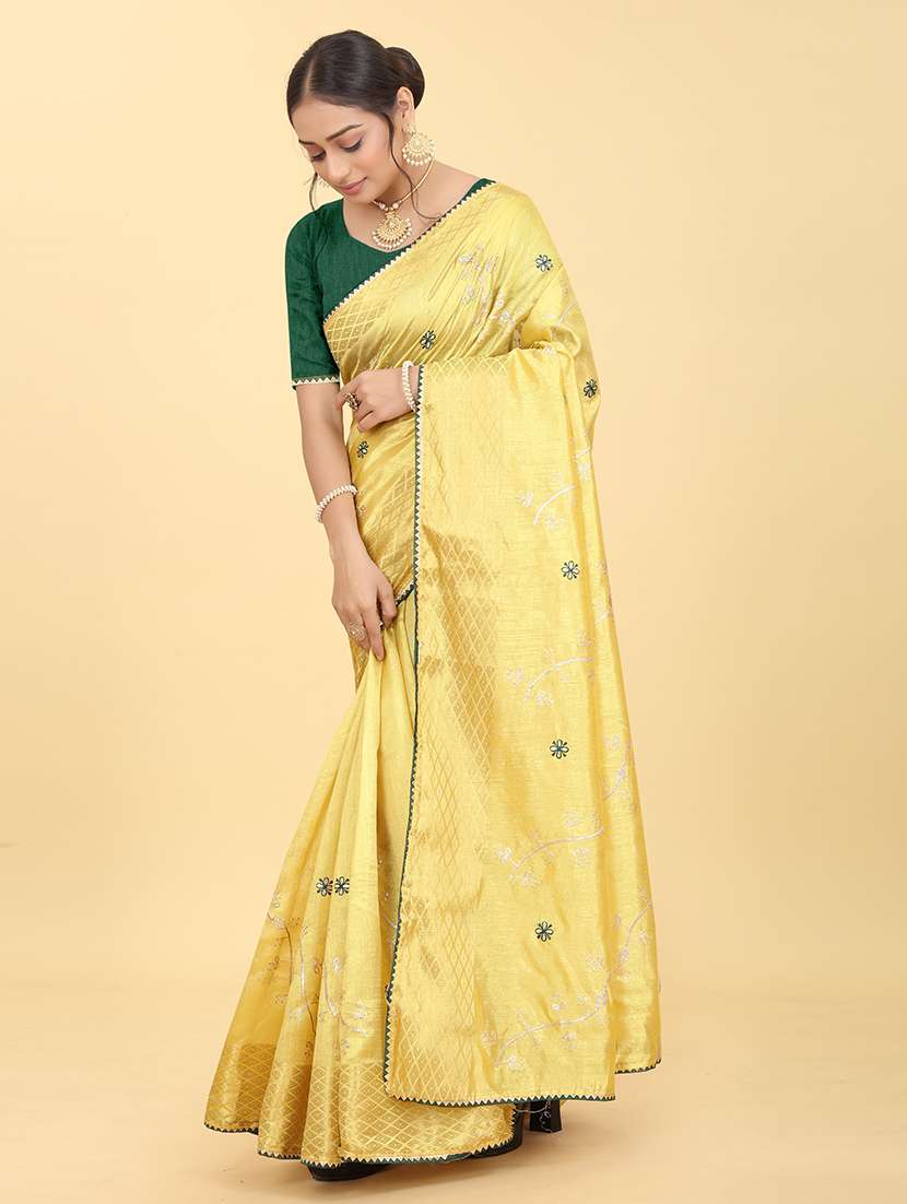 yellow cotton embroidered saree with blouse - 20245422 -  Standard Image - 1