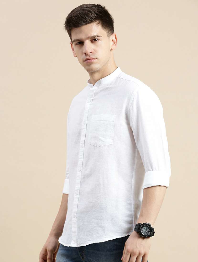 white solid long sleeve casual shirt - 20245640 -  Standard Image - 1