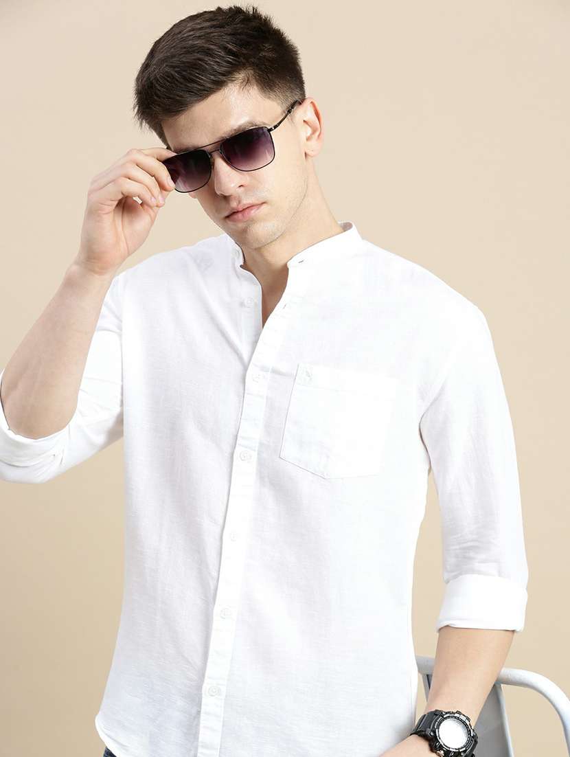 white solid long sleeve casual shirt - 20245640 -  Standard Image - 4