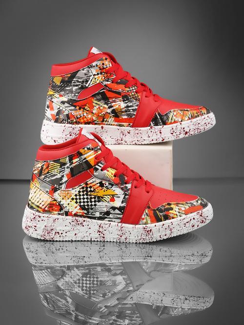 men graphic printed red lace up sneaker - 20245825 -  Standard Image - 0