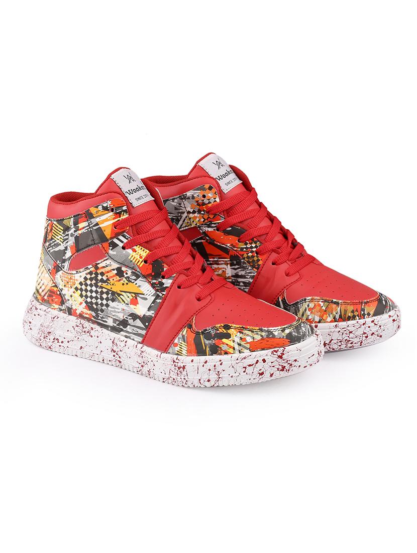 men graphic printed red lace up sneaker - 20245825 -  Standard Image - 1
