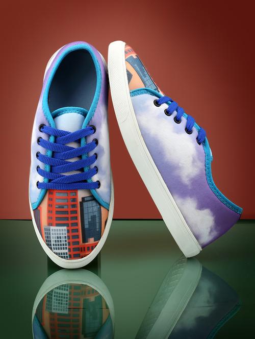 men graphic printed blue lace up sneaker - 20245830 - Standard Image - 0