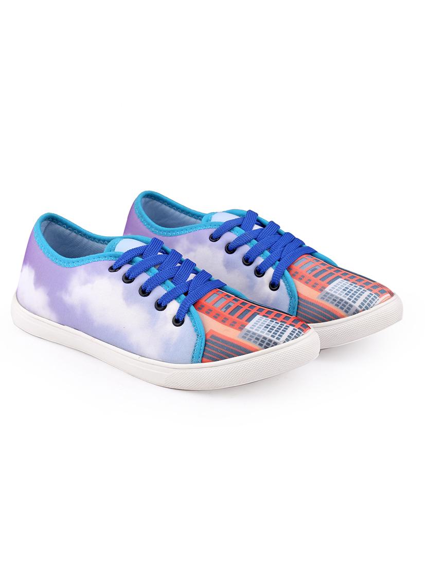 men graphic printed blue lace up sneaker - 20245830 -  Standard Image - 1