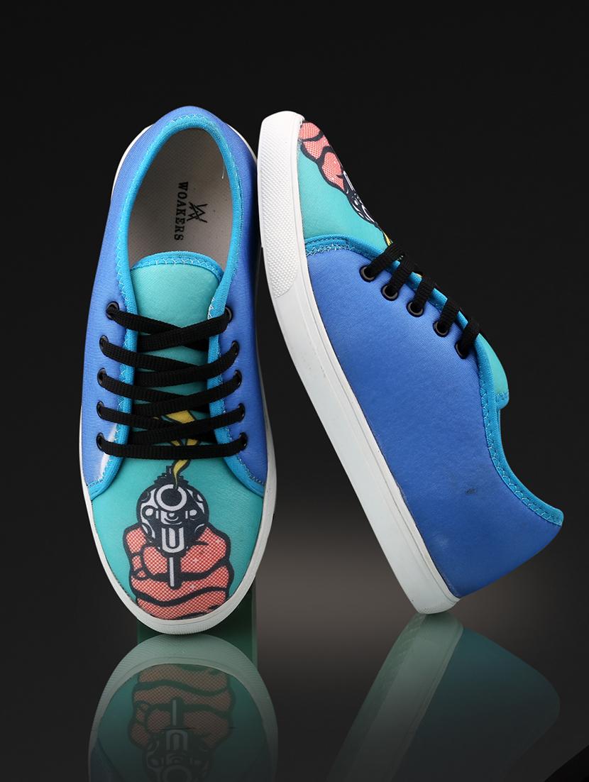 men graphic printed blue lace up sneaker - 20245831 -  Zoom Image - 0