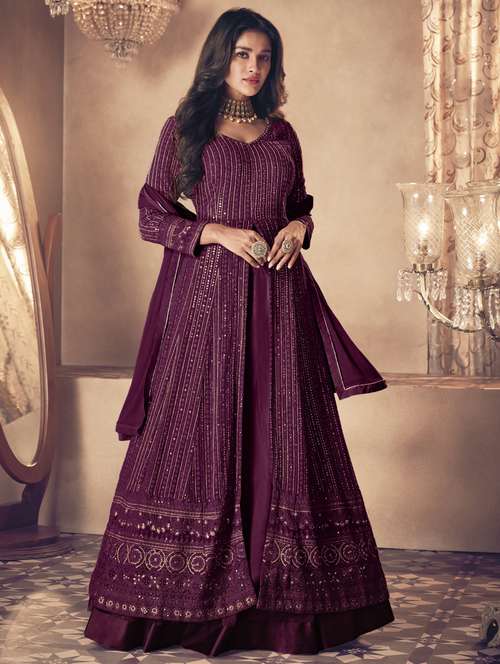 embroidered semi-stitched suit set - 20248912 -  Standard Image - 0