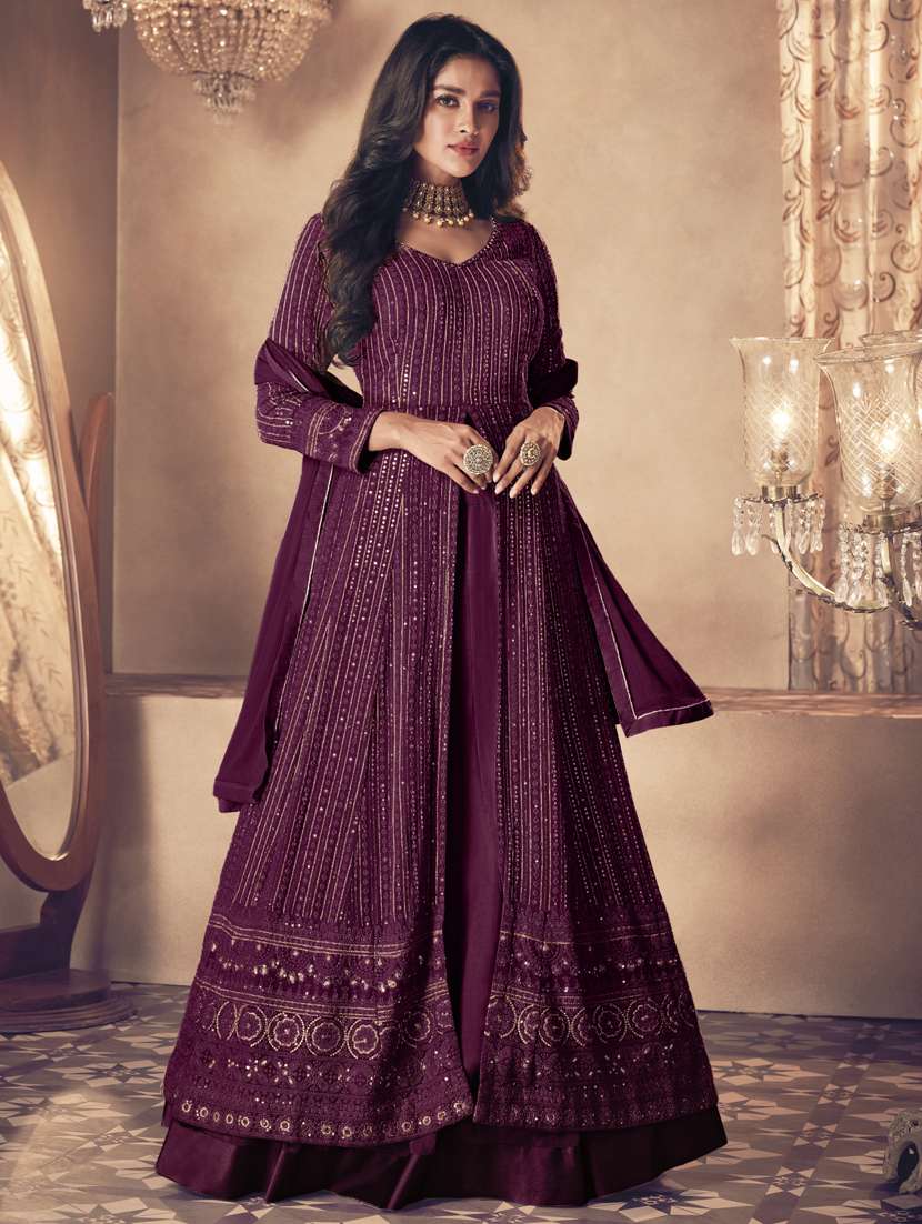 embroidered semi-stitched suit set - 20248912 -  Zoom Image - 0