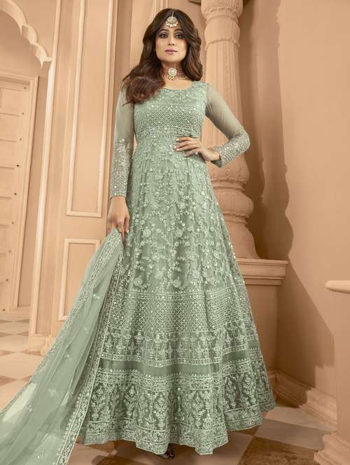 embroidered semi-stitched suit set - 20248917 -  Standard Image - 0