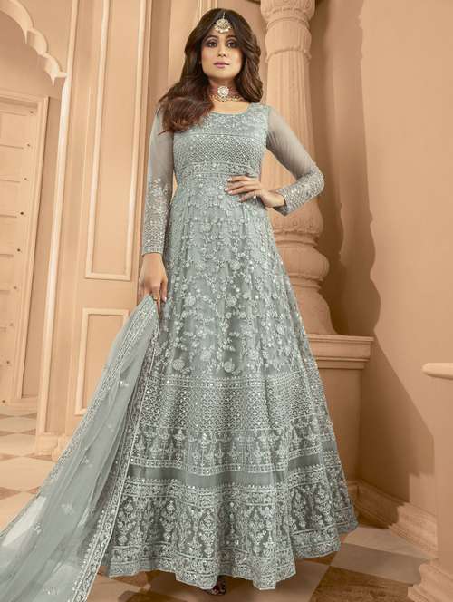 embroidered semi-stitched suit set - 20248918 -  Standard Image - 0