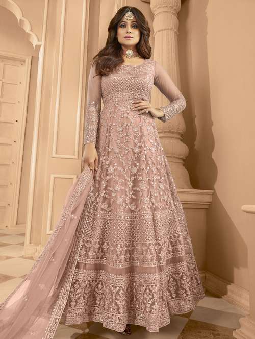embroidered semi-stitched suit set - 20248919 -  Standard Image - 0