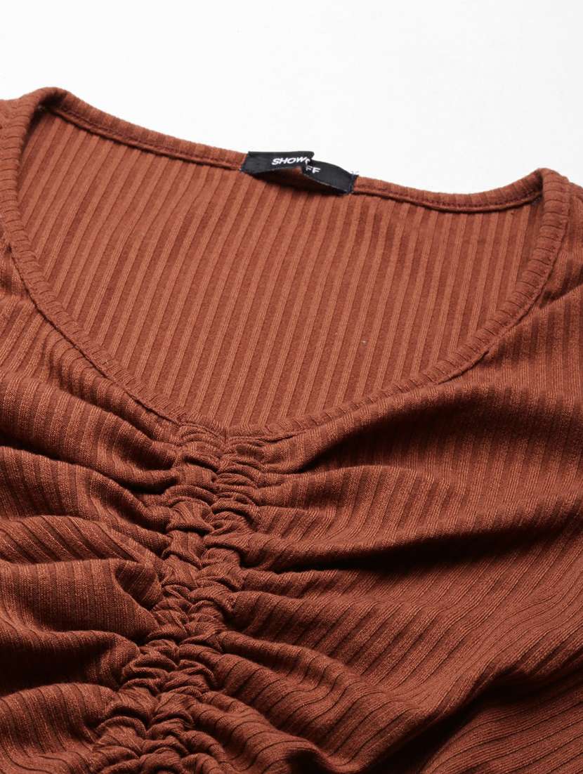 brown solid top and skirt co-ord set - 20249123 -  Standard Image - 6