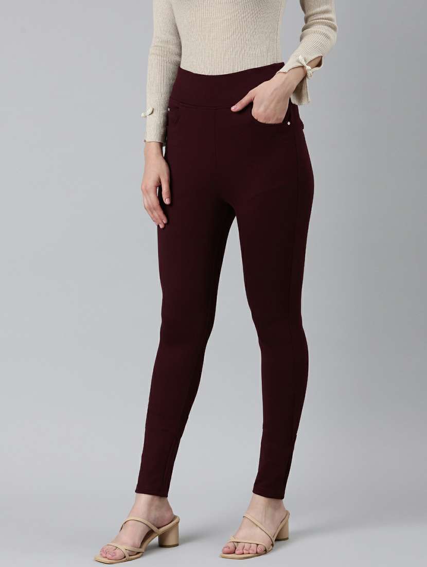 brown solid ankle length jegging - 20249126 -  Standard Image - 1