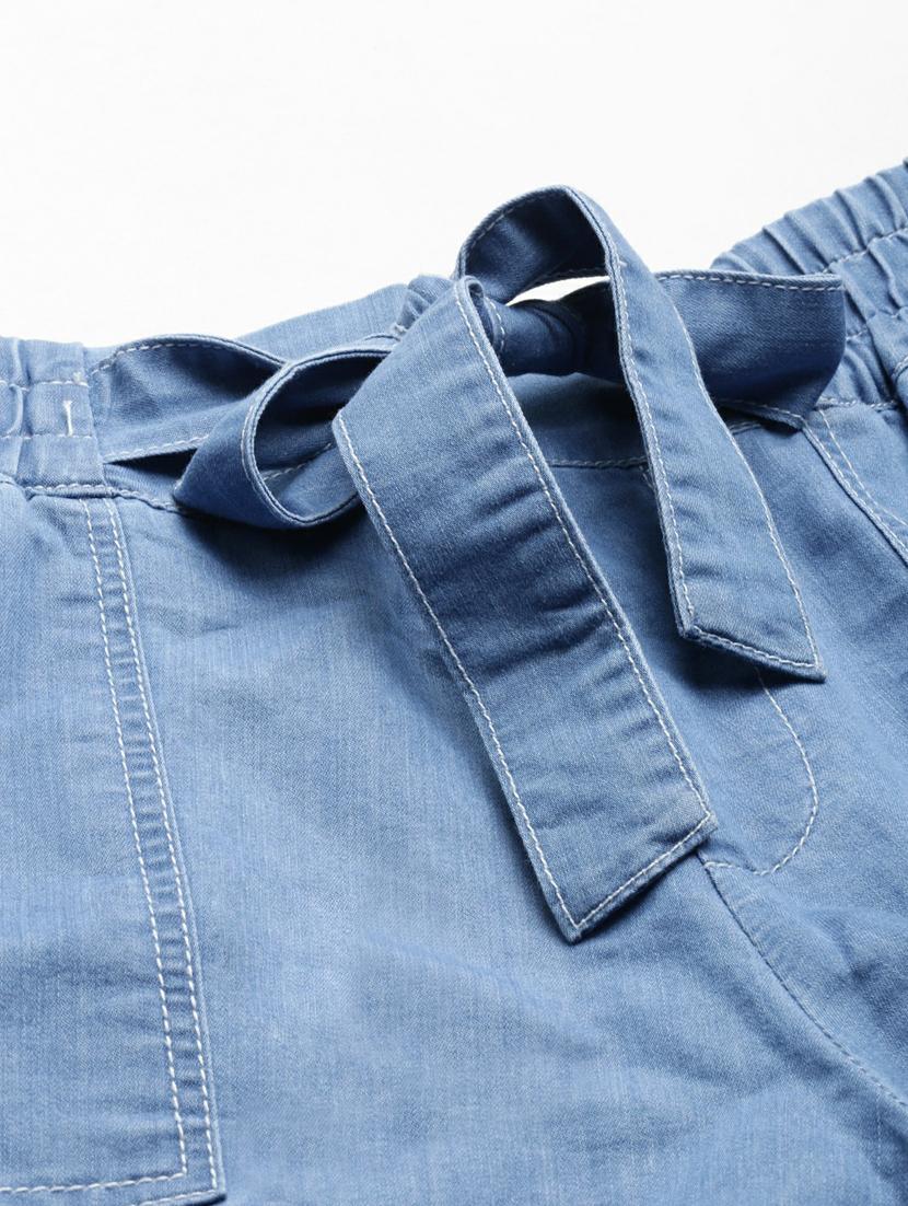 blue solid regular fit denim short - 20249276 - Standard Image - 4