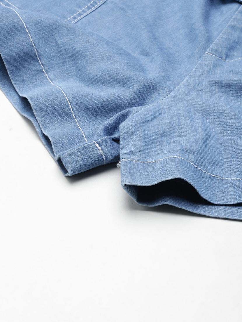 blue solid regular fit denim short - 20249276 - Standard Image - 6