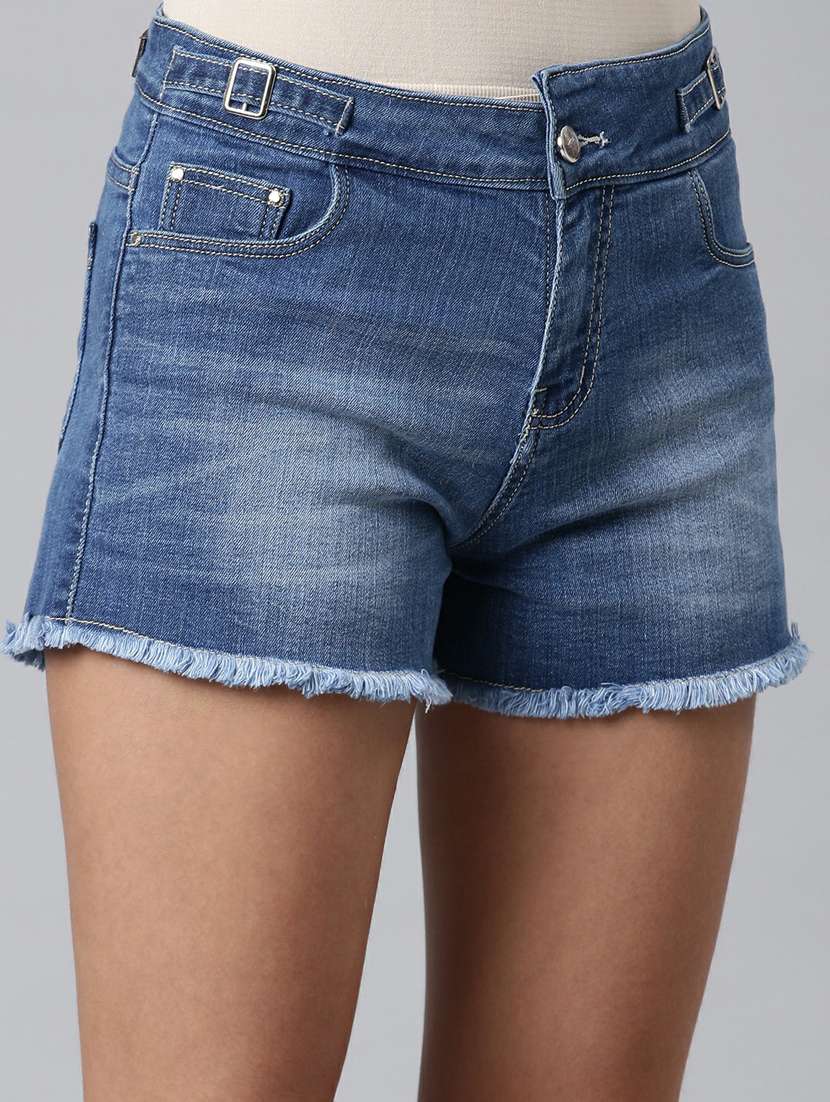 light blue solid mini denim shorts - 20249278 -  Standard Image - 4