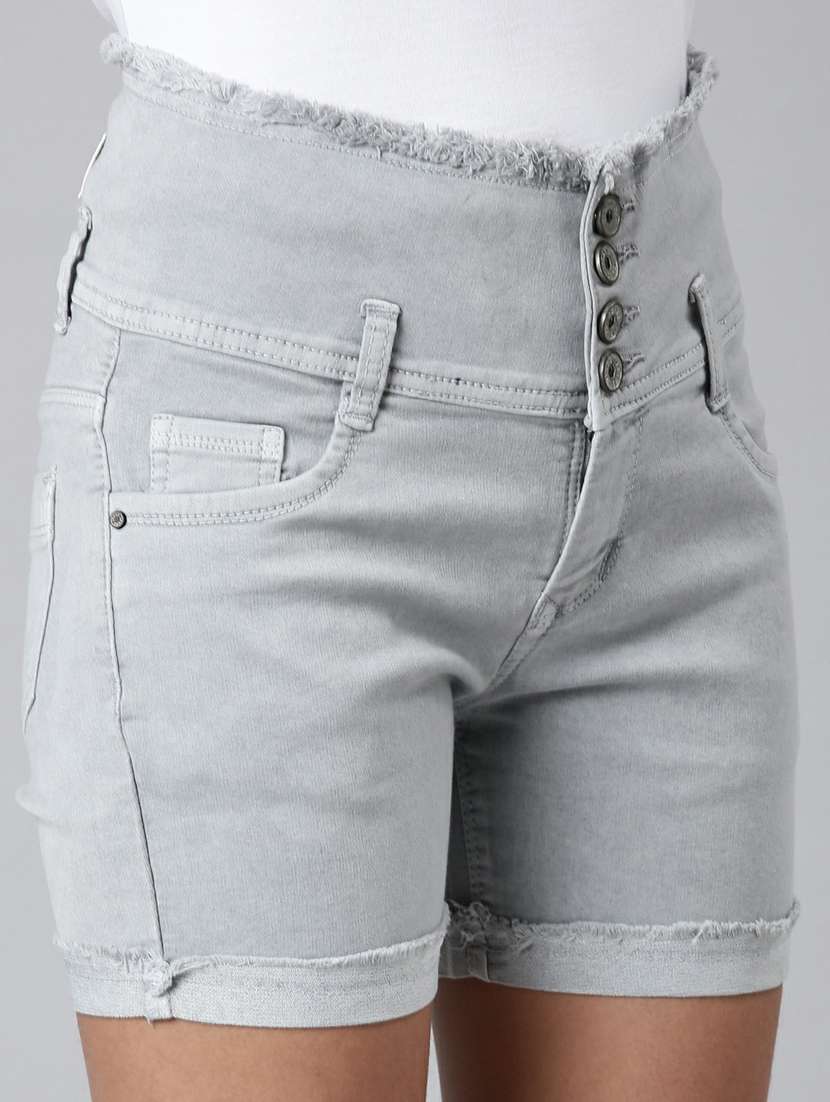 grey solid slim fit denim shorts  - 20249279 -  Standard Image - 4
