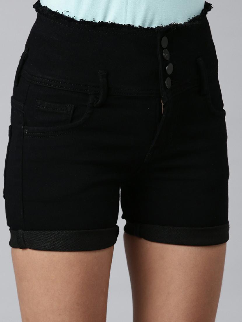 black solid mini denim shorts - 20249283 - Standard Image - 4