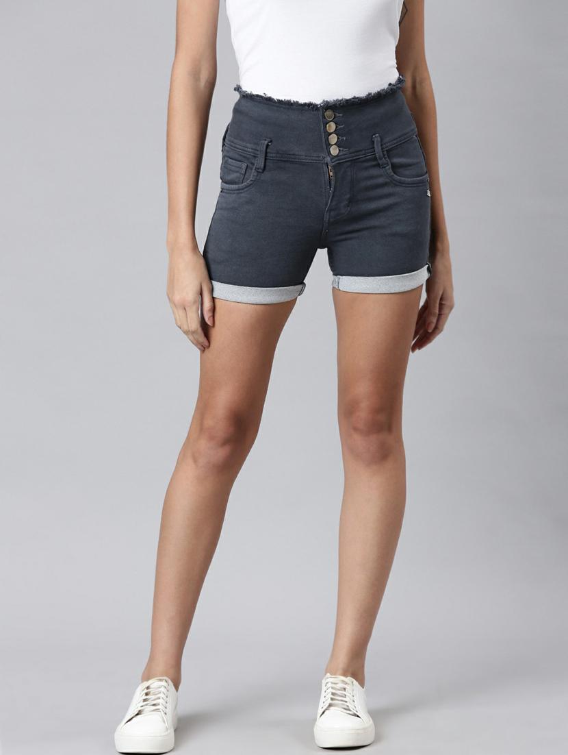 grey s olid slim fit denim shorts  - 20249284 -  Zoom Image - 0