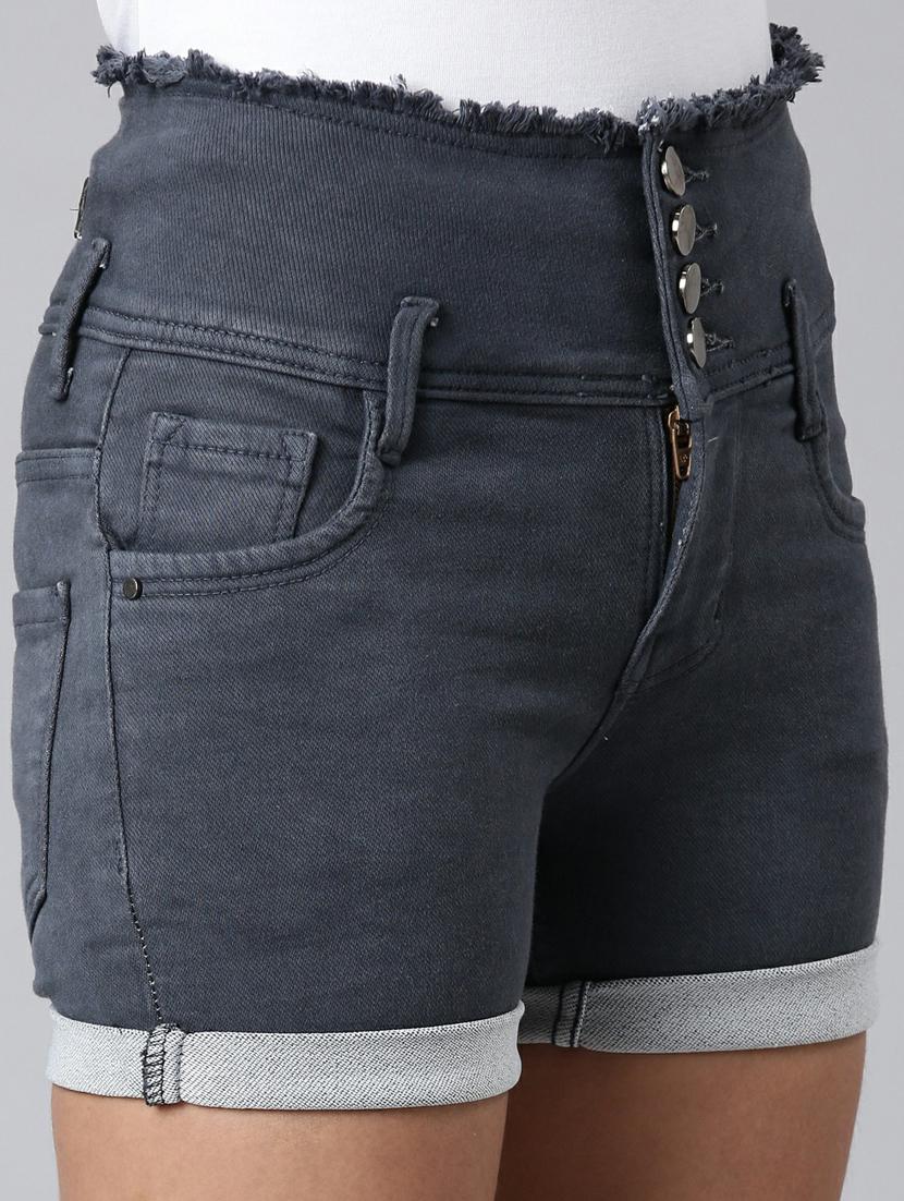grey s olid slim fit denim shorts - 20249284 - Standard Image - 4