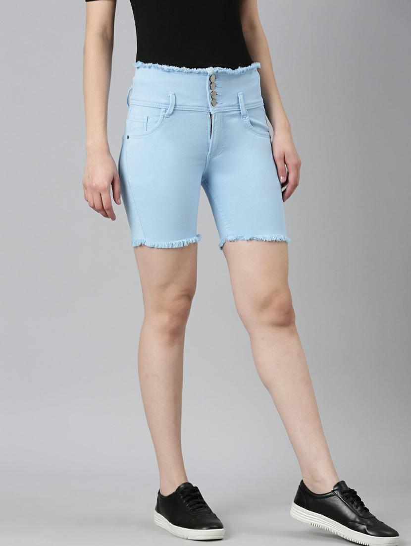 light blue solid slim fit denim shorts - 20249285 - Standard Image - 1