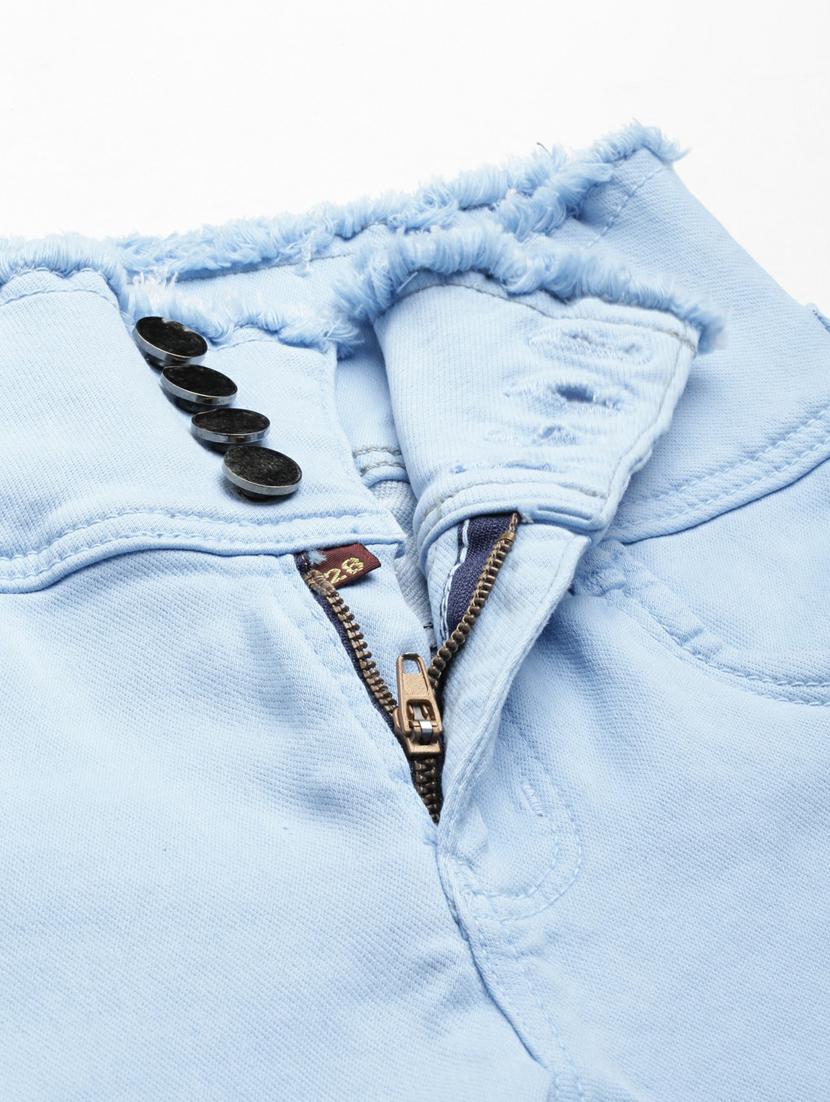 light blue solid slim fit denim shorts - 20249285 - Standard Image - 4