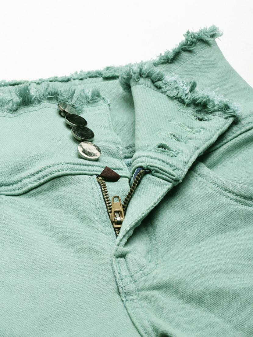 green solid above knee denim shorts - 20249286 - Standard Image - 4