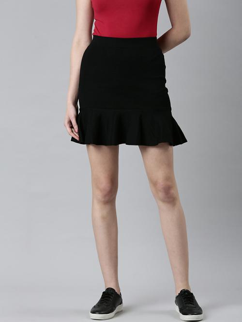 black solid high rise mini ruffled skirt - 20249441 - Standard Image - 0