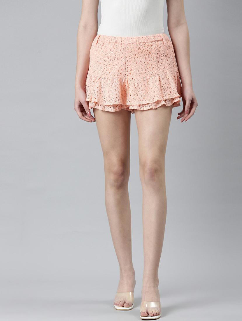 peach schiffli work skater skirt - 20249443 -  Zoom Image - 0