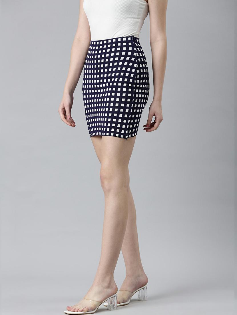 navy blue geometric print pencil skirt - 20249444 - Standard Image - 1