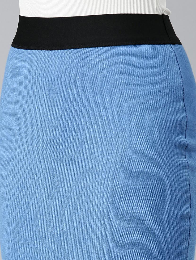 blue solid high rise pencil skirt - 20249447 - Standard Image - 6