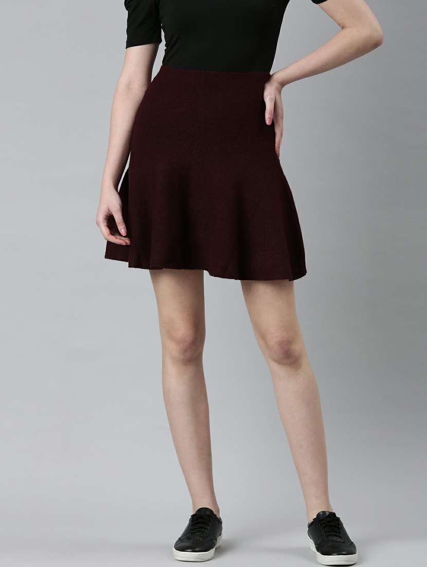 maroon solid skater skirt