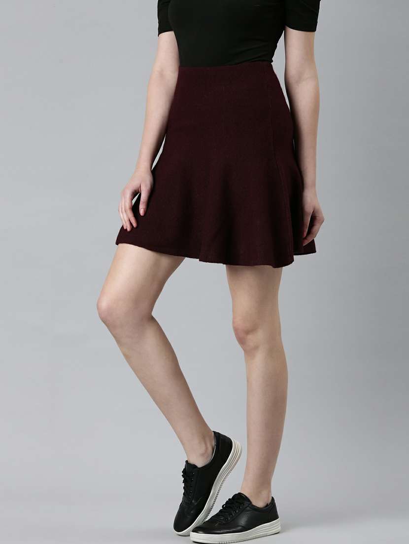 maroon solid skater skirt - 20249449 -  Standard Image - 1