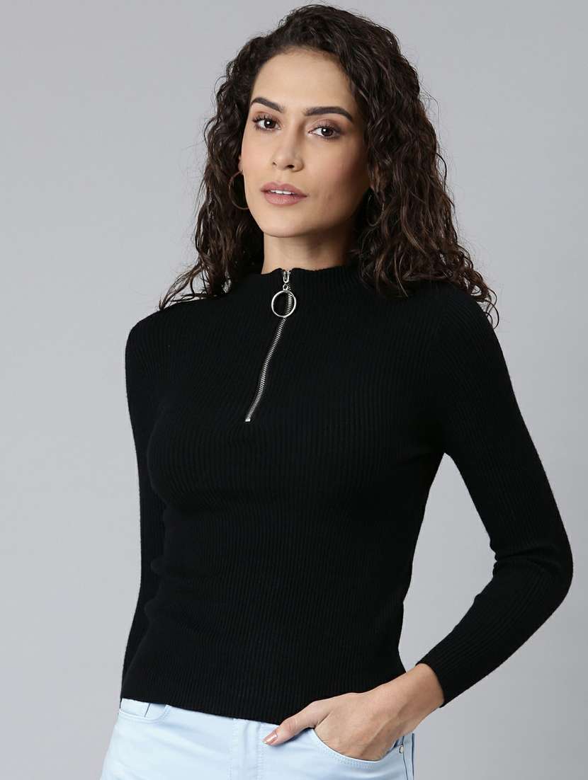 black solid mock neck regular fit  top - 20249461 -  Standard Image - 1