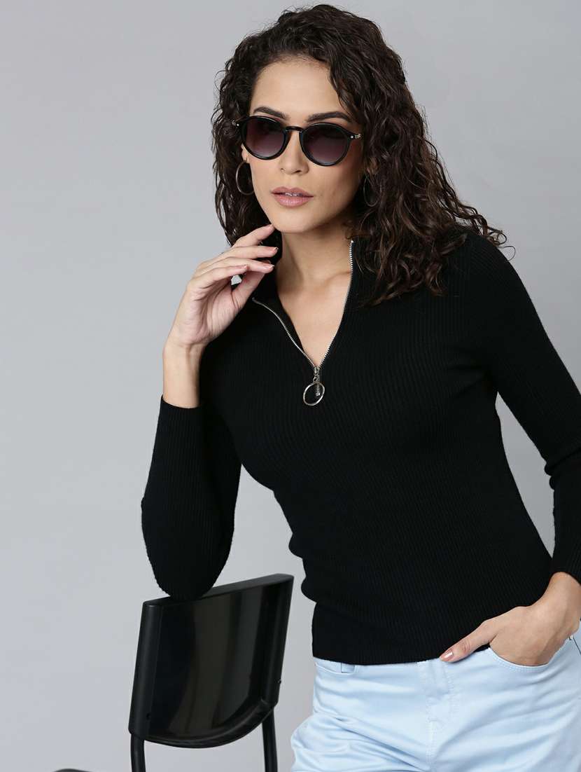 black solid mock neck regular fit  top - 20249461 -  Standard Image - 4