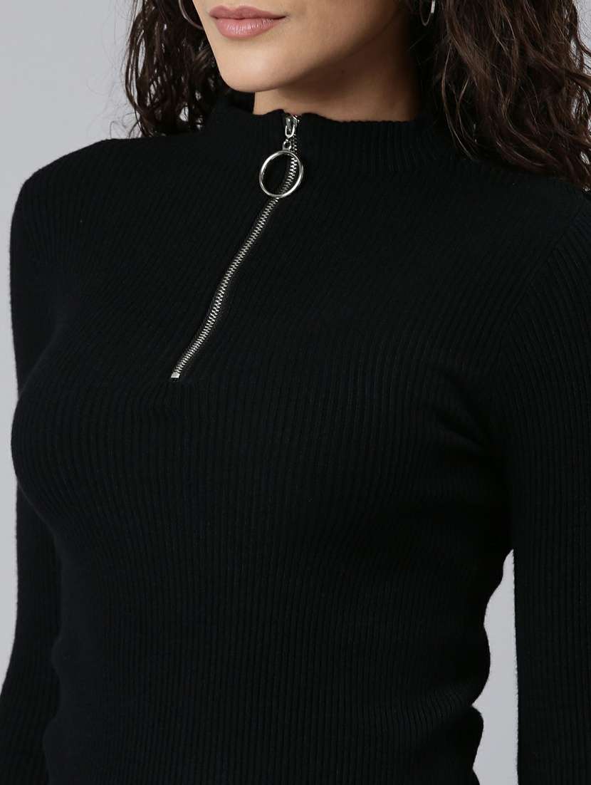 black solid mock neck regular fit  top - 20249461 -  Standard Image - 6