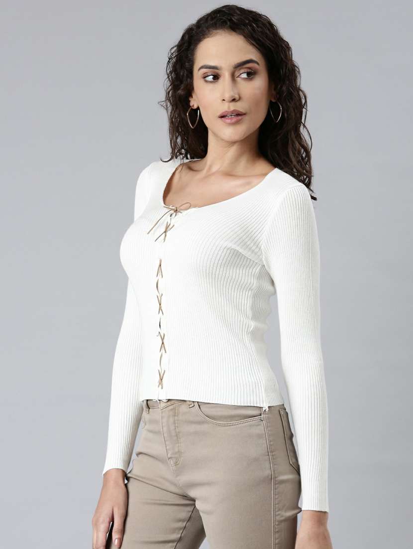 white scoop neck acrylic women's casual top - 20249462 -  Standard Image - 1