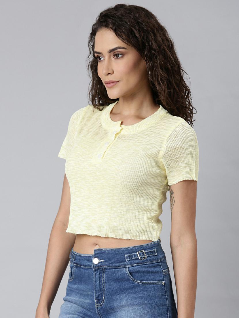 women's round neck yellow acrylic crop top - 20249465 -  Standard Image - 1