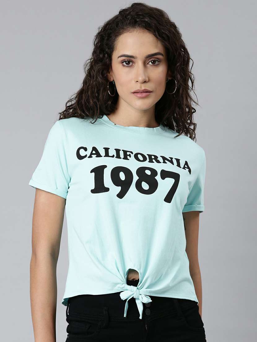 light blue typographic print regular fit top