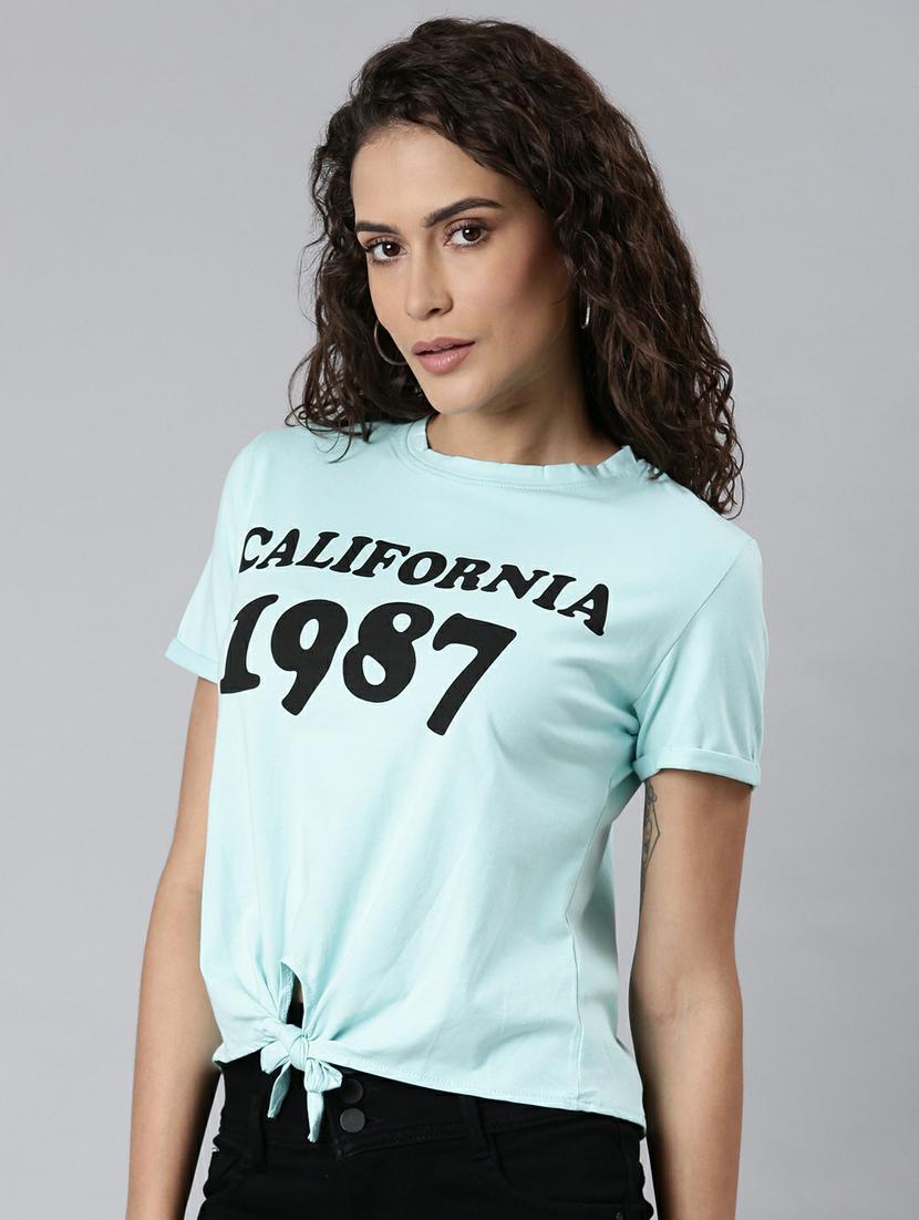 light blue typographic print regular fit top - 20249468 - Standard Image - 1