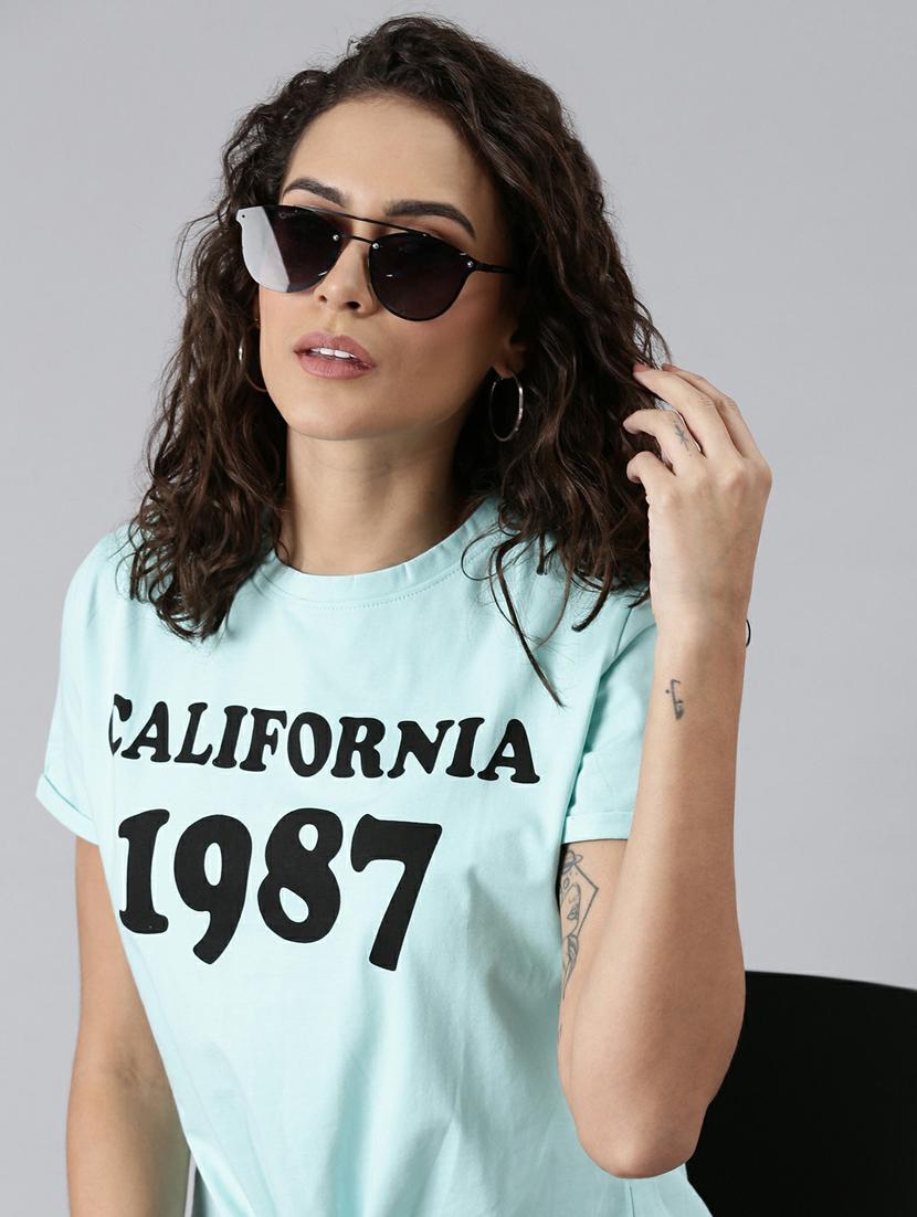 light blue typographic print regular fit top - 20249468 - Standard Image - 4