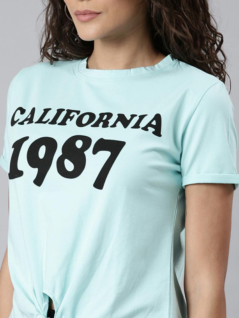 light blue typographic print regular fit top - 20249468 - Standard Image - 6