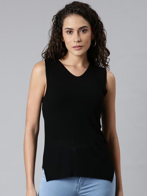 women's solid black acrylic regular top - 20249470 - Standard Image - 0