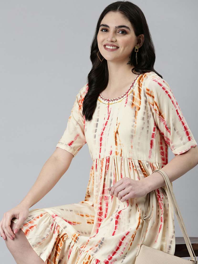 beige tie & dyed fit & flare dress - 20249514 -  Standard Image - 4