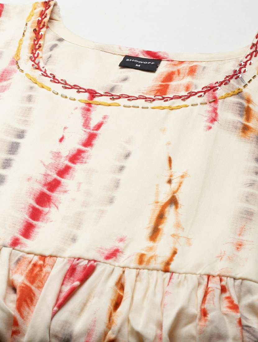 beige tie & dyed fit & flare dress - 20249514 -  Standard Image - 6