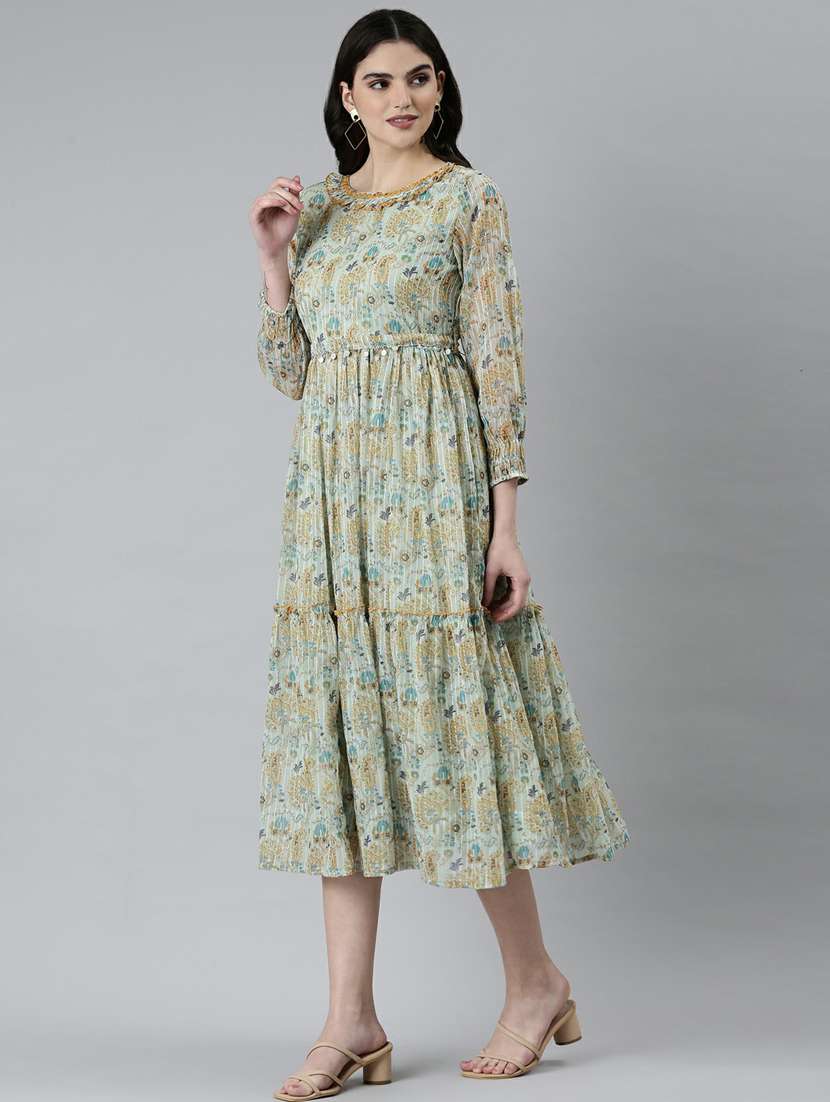 green floral fit & flare ethnic dress - 20249524 -  Standard Image - 1