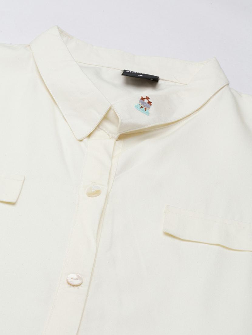 white solid short sleeves a-line dress with belt - 20249540 - Standard Image - 6